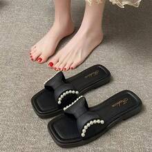 Damen neue quadratische Zehenslippers - modisch & vielseitig - bequeme Innensohle - Damen Slippers, geeignet für Gehen, Sommerurlaub, Lässig-Anlässe, Damen Flachslippers, einfaches Design, Riemen Flache Römische Strandsandalen