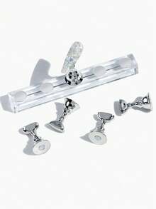 一套美甲练习套装 - 银色磁性美甲支架，配粉色可重复使用的粘土、亚克力底座美甲贴片架，适合初学者，家用和美甲沙龙美甲展示工具 - 彩色 - 查看 2