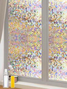1 Roll Window Privacy Film, Decorative Stained Glass Window Film, Heat Blocking Window Clings, Renter-Friendly Static Cling Frosted Window Sticker Covering For Home, Rainbow Tulip - Multicolor - View 19