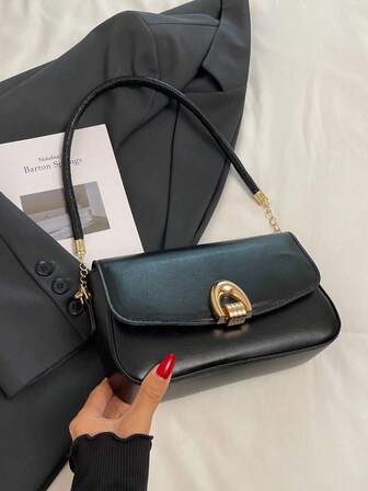 时尚纯色金属装饰多用途腋下单肩包，适合购物、钱包、年轻女性、大学生、新婚夫妇、办公室女士。非常适合办公室、大学、工作、商务、通勤、户外活动、旅行和野餐。