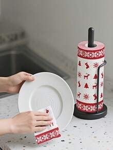 Christmas Kitchen Paper Rolls - Thickened 3-Ply Disposable Cleaning Cloths, Dual-Use Wet & Dry Washable Oil-Free Rags For Home Use, Random Styles, Household Cleaning Tools, Perfect Holiday Gift - Multicolor - View 8