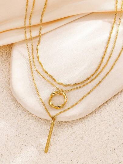 1 Peça Colar Pendente Geométrico Multicamadas, Colar de Moda Design Minimalista para Mulheres, Versátil para Uso Diário e Transporte (Embalagem em Saco OPP)