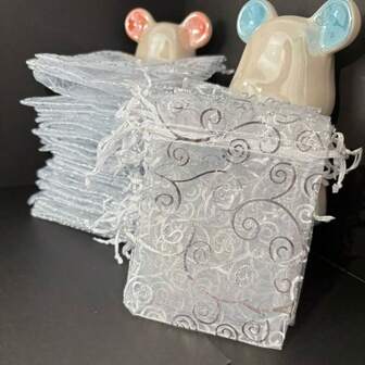 10/20/50/100PCS 银藤袋礼品包装袋礼品袋，家居生活用品，节庆活动和派对用品，婚礼用品，餐桌中心礼品装饰包装，尼龙袋，烘焙包装袋珠宝和配饰包装礼品挂袋，美容袋，护肤袋，生日礼物珠宝束口袋，