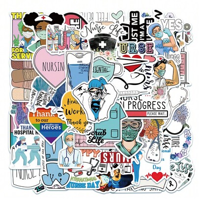 50Pcs Nurse Stickers Medical Stickers Aesthetic Nurse Day Funny Nurse Stickers Nursing Gifts Cartoon Stickers Vinyl Waterproof Stickers For Water Bottle,Laptop,Phone,Skateboard,Scrapbooking,Journaling Gifts