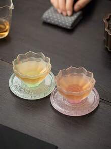 Set de tasse et soucoupe en verre dégradé de lotus fait main, résistant à la chaleur et au froid, convient pour les boissons froides, le thé de l'après-midi, les jus, l'usage quotidien, la maison, le restaurant, le bureau, un excellent cadeau pour les fêtes