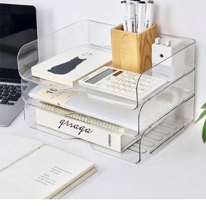 1 pieza Caja de almacenamiento de archivos apilable para escritorio, organizador de cajón de papel A4 para oficina, soporte para artículos de papelería y misceláneos para estudiantes