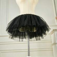 1pc Women's White/Black Fluffy Tutu Skirt, Asymmetrical Multi-Layer Soft Net Waistless Skirt, Princess Skirt, Puff Skirt, Multi-Layer Tulle Skirt, Boneless Skirt Suitable For Weddings, Banquets, Performances, Parties, Dance Performances, Cosplay, Holiday Performances, Dance Skirt, Short Underskirt, Can Be Worn Outerwear, Halloween Costume Accessory
