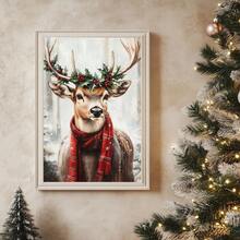 1 buc, Artă murală pe pânză, Decorațiune de perete cu ramă de Crăciun, Artă vintage de Crăciun cu reni, Reni de pădure și zăpadă de iarnă, Decorațiuni de Crăciun, Artă decorativă rustică de Crăciun, Artă pictură în ulei vintage, Postere artistice cu tematică de sărbători, Decor de perete minimalist