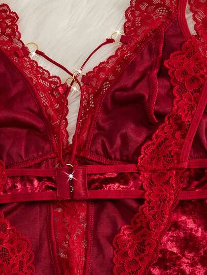 Kanten Verleidelijke Lingerie Heroe Splicing Fluwelen Nightgown, Deep Backless Slit Night Dresses,Ladies' Fall Com Tafel Sleep Dress, view 4