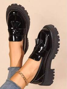 Giày lười phong cách Anh giản dị mùa xuân 2024 dành cho nữ, giày bệt cổ sâu dành cho sinh viên - màu đen - Xem 3