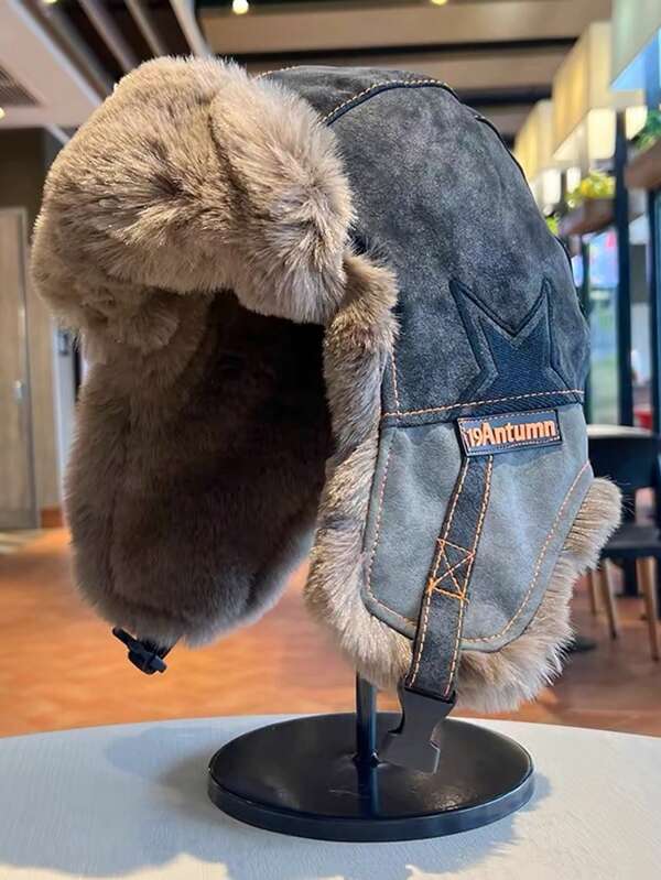 Pălărie de iarnă pentru bărbați, model aviator, tip șampanie: căptușeală din pluș, rezistentă la frig și călduroasă