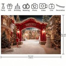 1 Red Christmas Arctic Snow Village Background Cloth, Winter Wonderland Scene With Santa's House, Snowscape And Twinkling Lights, Perfect For Indoor/Outdoor Holiday Parties, Photo Backdrops, Christmas Events, Winter Christmas Themed Background, Christmas Background Cloth, Snowman Themed Background, Merry Christmas Photo Background - Multicolor - View 8