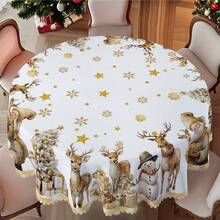 1/36pcs Christmas Elk, Christmas Tree, Snowman Pattern Table Decoration Tablecloth - 100% Polyester Rectangular Table Round Table Embossed Tablecloth, Suitable For Holiday Parties, Family Gatherings, Festive Atmosphere Decoration - 09 - View 6