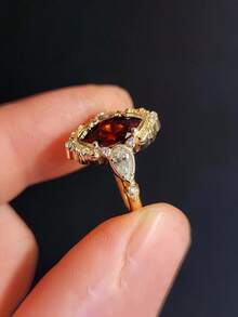 1 Piece Of Vintage Imitation Ruby And Diamond Copper Women's Ring, Perfect For Date Night, Elegant Jewelry Party, Perfect Outfit Match - 彩色 - 查看 3