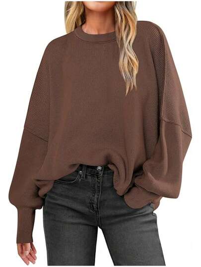 Damen gestreifter Stehkragen Langarm Lässig Pullover