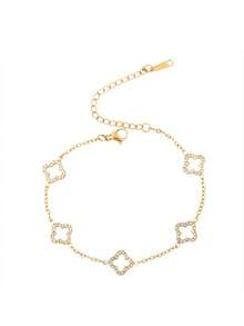 1pc Women's Fashionable High-Quality Double-Layer English Heart Anklet, Waterproof Stainless Steel, No Fading, Suitable For Daily Wear, Parties, Gatherings, Beach - Style 9 - View 4