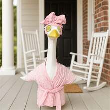 Lady Porch Goose Outfit Cute Bathrobe With Cucumber Eye Covers Hat For Lawn Goose Statue, Patio Decoration - Pink - View 3