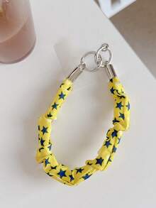 1pc Crinkle Five-Pointed Star Pattern Short Phone Wrist Strap, Nylon Bracelet