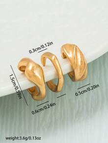 3 Gaya Anting Jepit Telinga Asimetris Geometris, Anting Minimalis Kelas Atas, Anting Tusuk dan Jepit Tulang Rawan - 3 barang emas - View 4