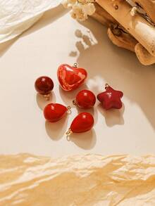 3件/包 304不锈钢红色亚克力心形、水滴形、圆形、五角星、樱桃形多元素弯针配件 - 紅色 - 查看 1