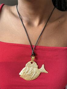 1 Piece Matte Gold Large Boho Fish Tortoise Charm Pendant Chain Statement Necklace
