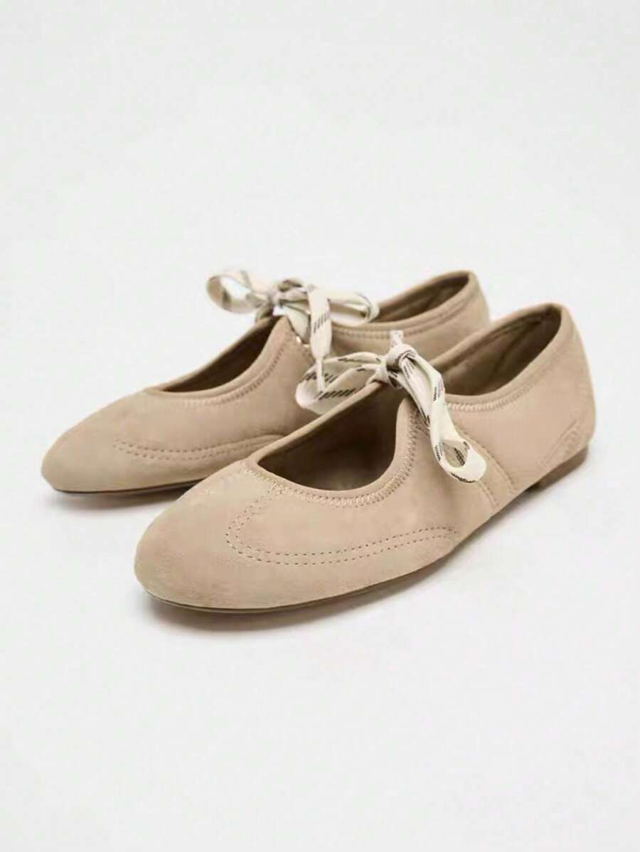 2025 New Summer Women Red Hook And Loop Casual Soft Bottom Breathable Leather Shoes,Ballet Flats - Khaki - View 1