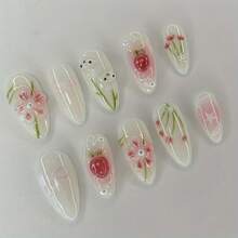 Handmade Bunny Nail Set, Three-Dimensional Flowers And Cute Strawberry Design, Ultra-Thin And Residue-Free, Sweet And Glossy For A Chic Look - Cute Strawberry - View 3
