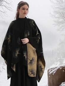 1PC Women Luxury 2-In-1 Wearable Blanket Shawl Wrap - Oversized Soft Floral Cape Scarf, Elegant Evening Party Cover Up, Travel Wedding Gift Idea - Floral Cape Shawl - View 12