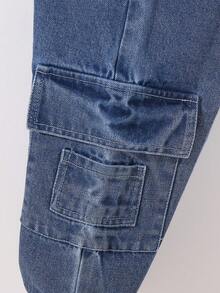 Pantalones largos de niña bebé de mezclilla lavada, diseño versátil con múltiples bolsillos, para uso casual y al aire libre