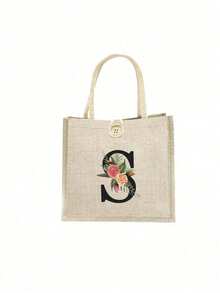 1 Stück Leinen Blumen Buchstaben Handtasche, einfache Handtasche mit großer Kapazität, tragbare lässige Aufbewahrungstasche, multifunktionale Einkaufstasche, personalisiertes Geschenktasche, geeignet für Hochzeiten, Geburtstage, Strände, Festivals, perfekte Geschenke für Frauen, Lehrer, Freunde, Brautjungfern, große Taschen, Studenten und Schulanfang, beste Lehrergeschenke für den Lehrertag, beste Geschenke zur Wertschätzung von Lehrern