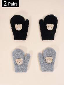 2 双幼儿秋冬高弹力针织保暖厚手套，婴儿/儿童连指手套，防刮手套，适合日常休闲穿着和冬季保暖 - 2雙 - 查看 11