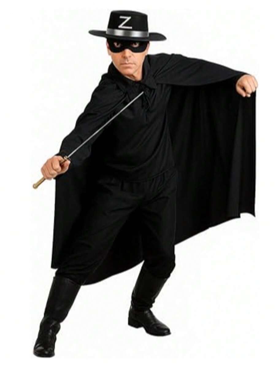 Zorro Costume Kit For Men Or Women With Hat, Cape, And Mask - 黑色 - 查看 1