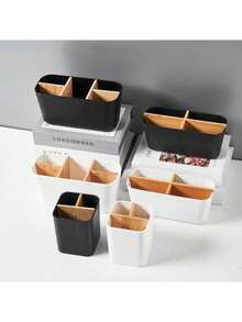 1pc White Bathroom Toothbrush Holder, 5-Slot Bamboo Toothbrush Organizer For Bathroom Vanity, Holds Electric Toothbrush, Toothpaste, Razor, Matte Black Bathroom Toothbrush Stand, Toothbrush And Toothpaste Storage Box For Bathroom Countertop Accessories - White - View 6