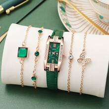 5pcs/Set Elegant Green Strap Quartz Watches With Rhinestones For Women, Suitable For Holidays, Birthdays, Gifts For Loved Ones - Multicolor - View 6