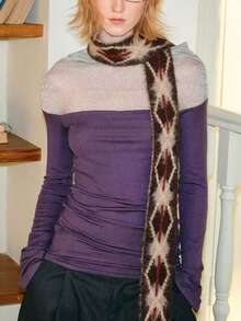 1pc Niche Hand-Knitted Scarf Slim Long Versatile Catwalk Diamond-Patterned Scarf Fashionable Scarf For Women Autumn/Winter - Multicolor - View 7