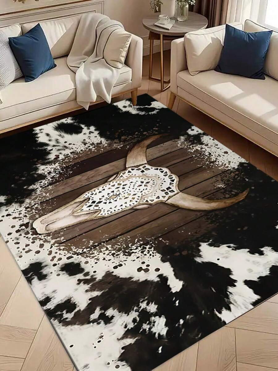 1pc Soft, Anti-Fatigue Skull Pattern Area Rug, Living Room Carpet, Rug, Living Room Area Rug, Small Area Mat, Pad, Home Decor, Large Living Room Carpet, Living Room Home Decor, Room Decoration, Washable Carpet