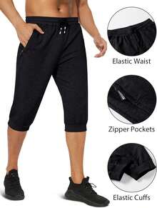 Men's 3/4 Jogger Capri Pants Elastic Waist Below Knee Shorts Workout Gym Running Sweatpants With Zip Pockets-2025 - 灰色的 - 查看 5