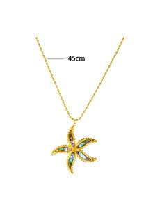1 chiếc dây chuyền mặt hình sao biển phóng đại, phong cách retro bãi biển thời trang, nhiều màu sắc, dây chuyền mạ vàng bằng thép không gỉ, đa năng, phù hợp để đeo hàng ngày cho nữ. - vòng cổ - Xem 6