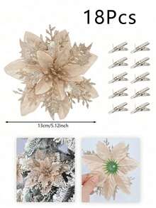 6/12/18/24PCS Christmas Artificial Flower Heads Sparkling Christmas Flowers For Home Weddings Parties Christmas Trees Garlands DIY Holiday Decoration Home Decor Christmas Decorations Room Decor