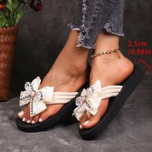 Sandalias de dedo con lazo de encaje de moda para el verano, con decoración de punta abierta y elementos glamorosos de perlas, regalo perfecto para mujeres y niñas