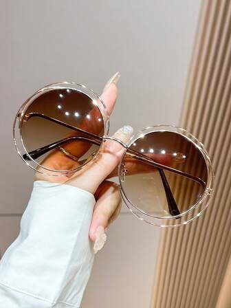 1 Pc Large Frame Round Fashion Glasses For Women, Cute Summer Beach Party Y2K Eyewear For Summer Beach Vacation,Outdoor,Travel