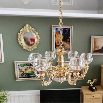 Dollhouse Miniature Retro Pendant Lamp Decor, Gold, Silver, Copper, Bronze Metal Pendant Lamp Model, Micro Landscape Accessories, Miniature Home Decor DIY, Collectible Gift For Hobbyists And Enthusiasts