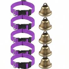 Conjunto de 5 coleiras de cabra com sinos, sino de vaca para pastoreio de ovelhas e cabras, conjunto de coleiras de nylon ajustáveis, sino de cobre alto anti-perda para animais de estimação, adequado para pequenos animais de fazenda, ovelhas, cabras e vacas