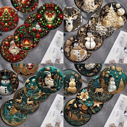 Set da 6 sottobicchieri in legno con motivi natalizi, antiscivolo, adatti per ufficio, tappetini per caffè, decorazione della casa, forniture per artigianato, set regalo dipinto