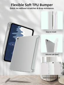 Individuell bedruckbarer transparenter Stifthalter, graue flache Tablet-Hülle, kompatibel mit iPad Mini6/Mini7/Air/Air2/9.7/10.2/10.5/Air4/Air5/10.9/Pro 11-Zoll/10. Gen/Air 11-Zoll (M2) 2024/Pro 11-Zoll (M4) 2024/Air 11-Zoll (M3) 2025/iPad (A16) 11 Zoll 11. Generation 2025, Multi-Fold Multi-Winkel-Ständer, integrierter Stiftschlitz, TPU Soft Edge Schutz, magnetischer Auto-Sleep/Wake, minimalistisches/lässiges/personalisiertes/hochwertiges/kreatives Design. (Produkt enthält keinen Stylus) - Grau - Übersicht 5