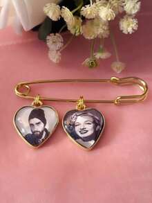 婚礼当天新娘送给新郎的个性化礼物，定制照片胸花别针，金色新郎纪念照片胸花别针，Y2K风格，可爱，萌趣，色彩缤纷，时尚，定制，个性化，独特，送给她的理想礼物，女友，朋友，家人，她，精致浪漫，冬日优雅，魅力四射，女士发饰，春季系列，可调节尺寸 - Brooch - 查看 31