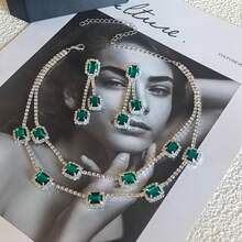 New Arrival Hot Selling Colorful Double-Layer Crystal Necklace & Earrings Set, Bridal Accessories, Party & Evening Fashion Rhinestone Jewelry Set