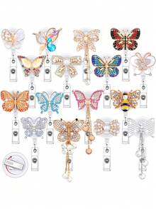 1pc Random Rhinestone Retractable Butterfly Nurse Badge Reel, Shiny Nursing ID Name Tag Clip, Suitable For Volunteer Nurses & Doctors Office Desk Accessories Desk Accessories Office Supplies Office Accessories - Multicolor - View 8