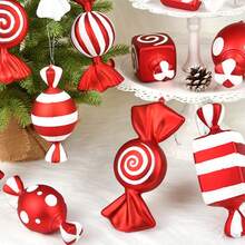 1 pezzo Set di ornamenti natalizi rossi e bianchi a forma di caramella: perfetto per Natale, Ognissanti, Capodanno e decorazioni festive in generale - Stile appeso, Materiale in plastica, Ornamento a forma di caramella, Accessorio fotografico, Decorazione per albero di Natale, Ornamento appeso, Ornamento appeso per scenografia