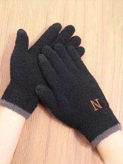 1 para męskich rękawic zimowych z podszewką z polaru, zaprojektowanych z myślą o cieple, ochronie, odporności na wiatr i rozdzieleniu palców, wykonanych z teksturowanej dzianiny. Ciepłe na zimę.